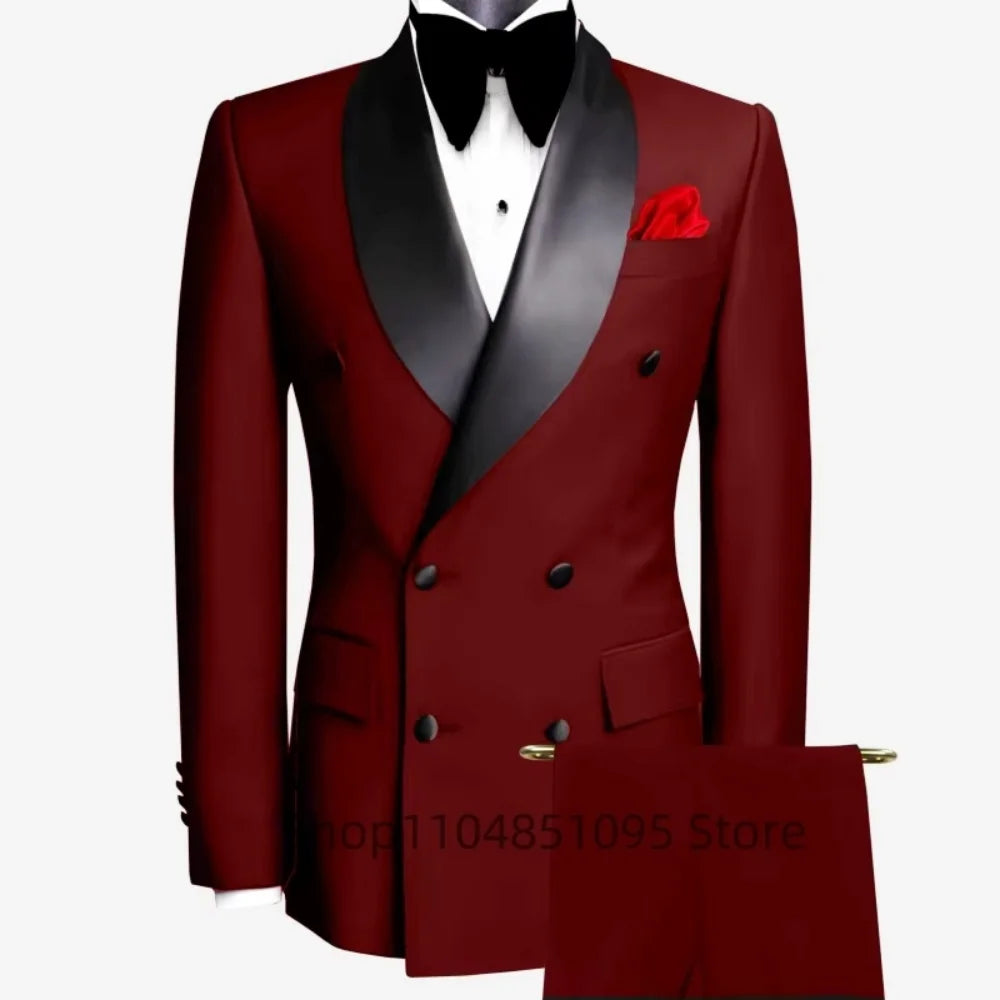 2 Pieces Best Man Groom Wedding Tuxedo Slim Fit Shawl Lapel Double Breasted Jacket Pants Business Tuxedo Men Clothing