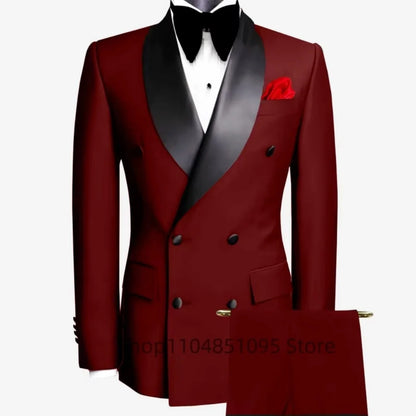 2 Pieces Best Man Groom Wedding Tuxedo Slim Fit Shawl Lapel Double Breasted Jacket Pants Business Tuxedo Men Clothing