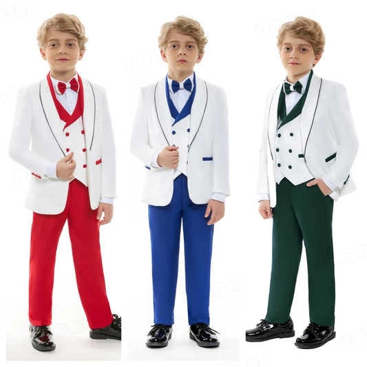 4-Piece Boys Suit Set Kids Formal Wear Shawl Lapel Jacket Vest Pants Bow-Tie for Communion Wedding 3–14 Years