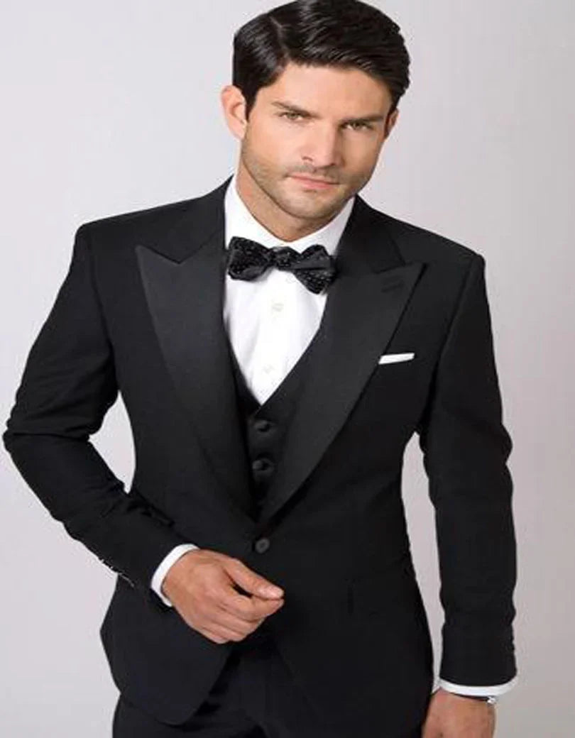 Custom Design Black Slim Fit Groom Tuxedos Best Men's Wedding Dress Terno Slim Fit Holiday Suit (Jacket+pants+vest)