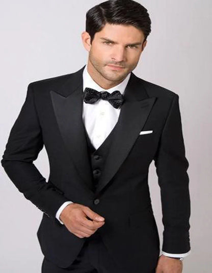 Custom Design Black Slim Fit Groom Tuxedos Best Men's Wedding Dress Terno Slim Fit Holiday Suit (Jacket+pants+vest)