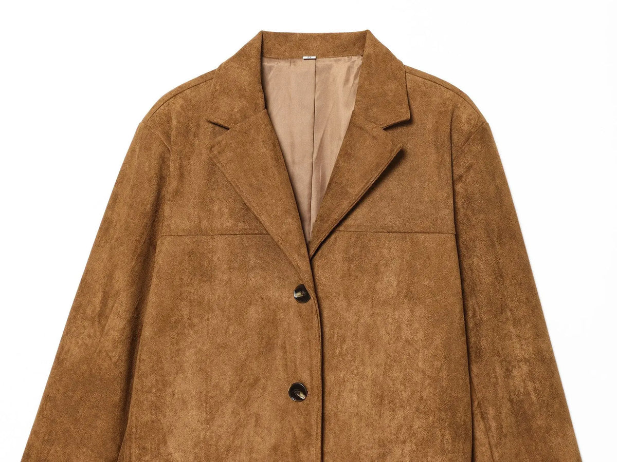 Spring Autumn New Women's Blazer Notched Collar Single Breasted Faux Suede American Retro Office Lady Elegant Coats HK15865