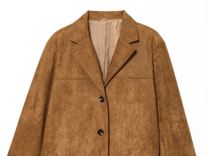 Spring Autumn New Women's Blazer Notched Collar Single Breasted Faux Suede American Retro Office Lady Elegant Coats HK15865
