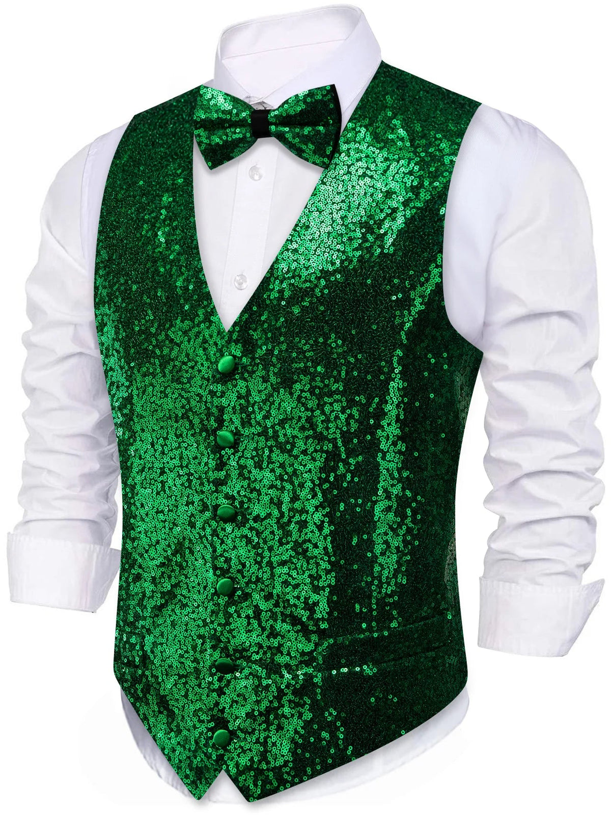 Men's Vest and Bow Tie Set – Silver-Gray Sequin – Party, Stage & Nightclub Wear