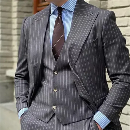 Classy Wedding StripeTuxedos Suits Slim Fit Bridegroom For Men 3 Pieces Groomsmen Suit Male  Formal Business (Jacket+Vest+Pants)