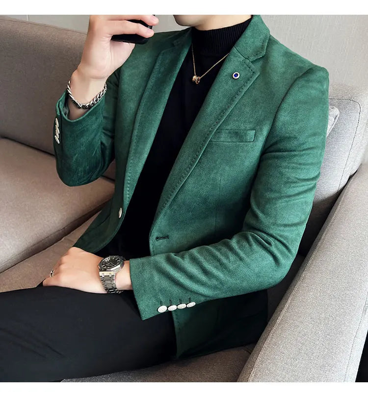 British Style Autumn Suede Business Casual Suit Jacket for Men High Quality Social Office Blazers Wedding Groom Dress Coats