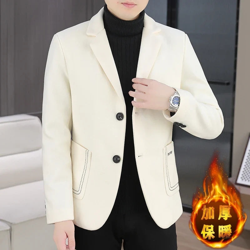 Blazer Men Fashion, Business Gentleman, Groom, Professional Gentleman, Fitted, Casual, Woolen and Cotton Dress, High-end Blazer
