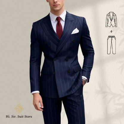 Men's 2-Piece Slim Fit Double-Breasted Striped Suit Set for Men – Wedding, Business & Formal Occasions