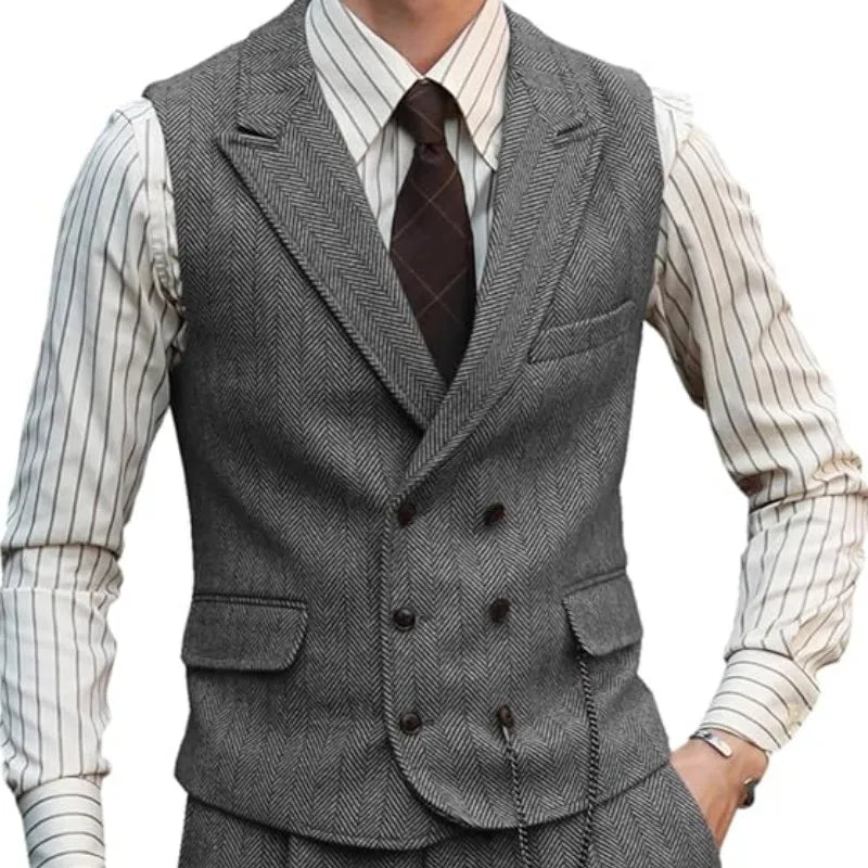 Men's Double Breasted Dress Vest Smart Casual Waistcoat for Business and Formal Occasions