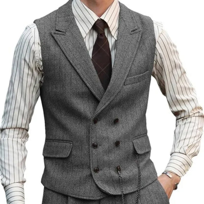 Men's Double Breasted Dress Vest Smart Casual Waistcoat for Business and Formal Occasions