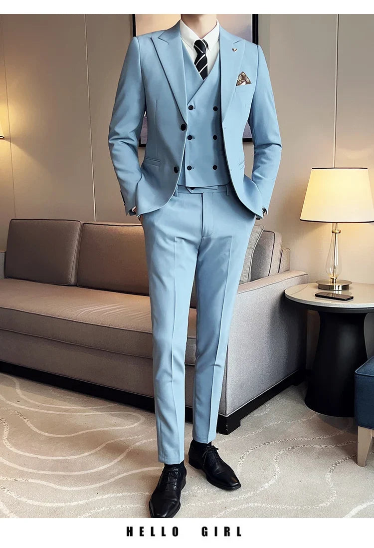 (Blazer+ Vest + Trousers) 2023 Latest Design Double Breasted Vest Men's Suit High Quality Business Simple Casual Dress Wedding