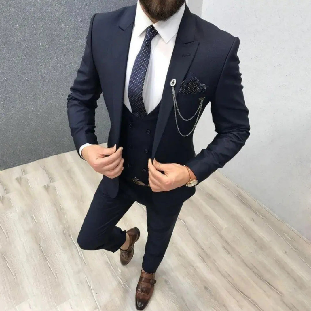 Men Suit 3 Pieces Gray Solid With Lapel Slim For Wedding Groom Business Party Banquet Ceremonial Tuxedo Set Jacket Vest Pants