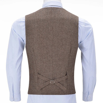 Men's Suit Vest Herringbone Single-Breasted Smart Casual Waistcoat for Business and Daily Wear