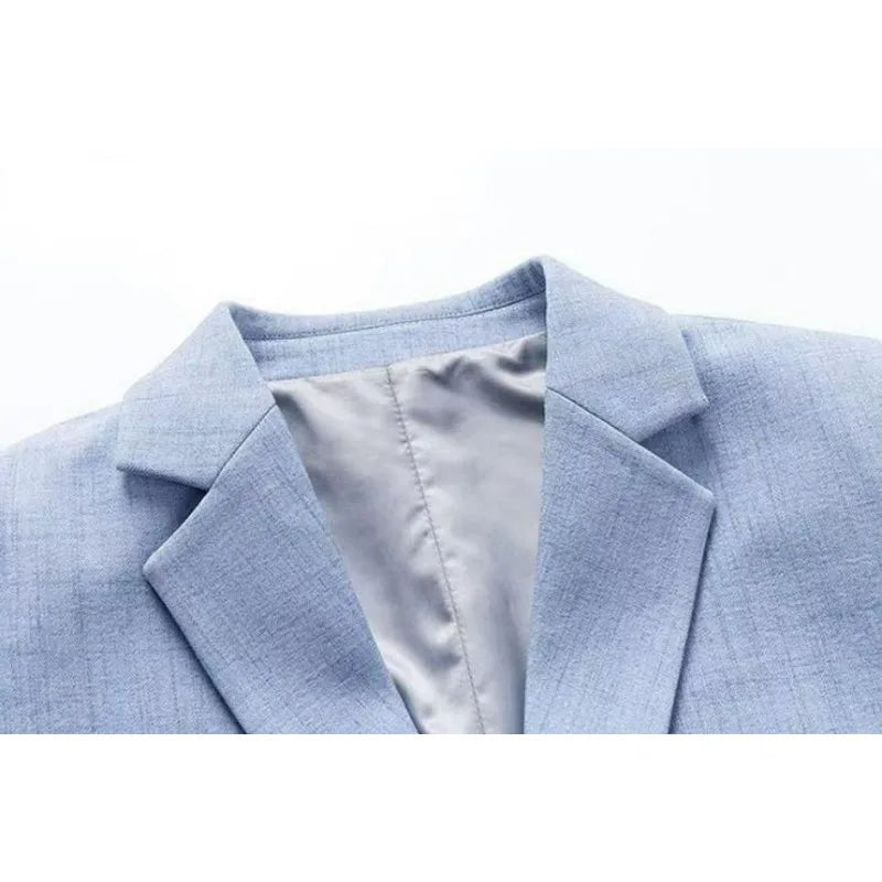 KIDWHXR Man Suit Coat Korean Solid Color Single-breasted Male Blazer Slim Long Sleeve Breathable Business Casual Men Outerwear