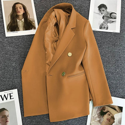 Women's Spring Autumn 2026 Commuter Style Small Suit Jacket Double Row Buttons White Versatile Polyester Fiber Fashion