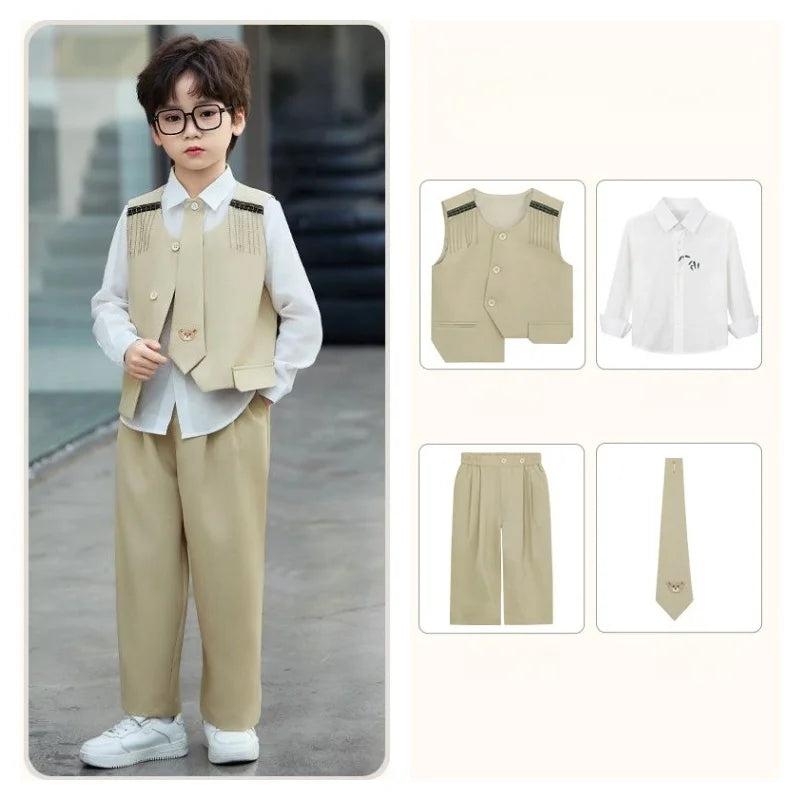Children's New Chinese Style Clothing Set Fower Boys Baby's First Birthday Party Dress Kids Host Catwalk Performance Costume