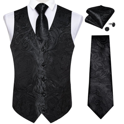 Men's Formal Vest Suit Set — Solid Color Waistcoat with Tie & Pocket Square for Weddings & Parties