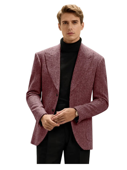 Classic Italian Men's Suit Jacket, Single Breasted, Autumn Winter Retro Warm Suit Men Herringbone Business Casual Men's Clothing