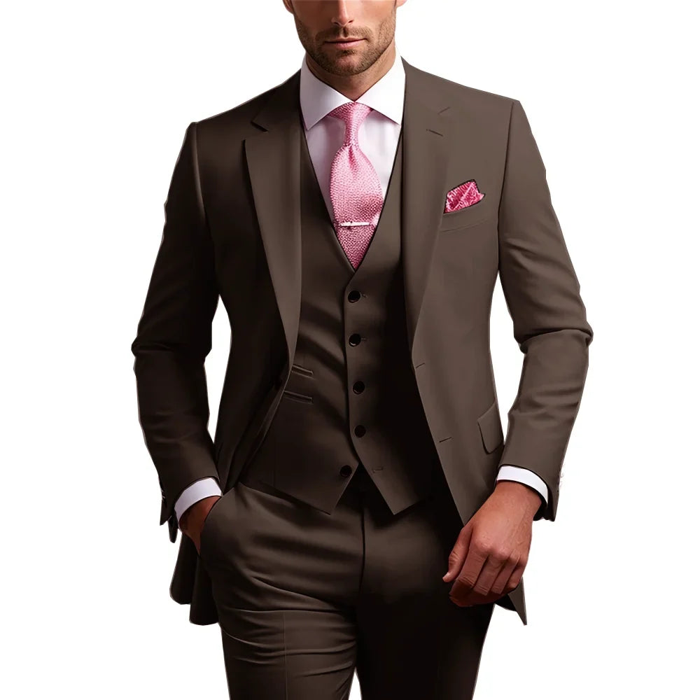 Elegant Men's Formal 3-Piece Slim Fit Wedding Suit with Notch Lapel Blazer Vest Pants for Party Prom Best Man Business Wear