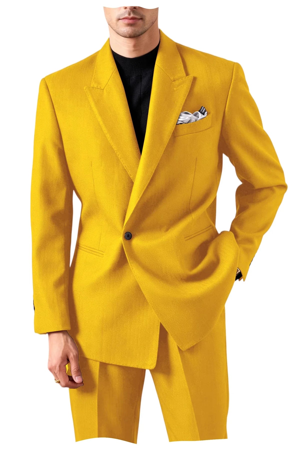 Ensemble de costume pour homme - Veste de smoking ajustée à un bouton et revers pointu - 2 pièces : blazer et pantalon - Décontracté, affaires, mariage, formel