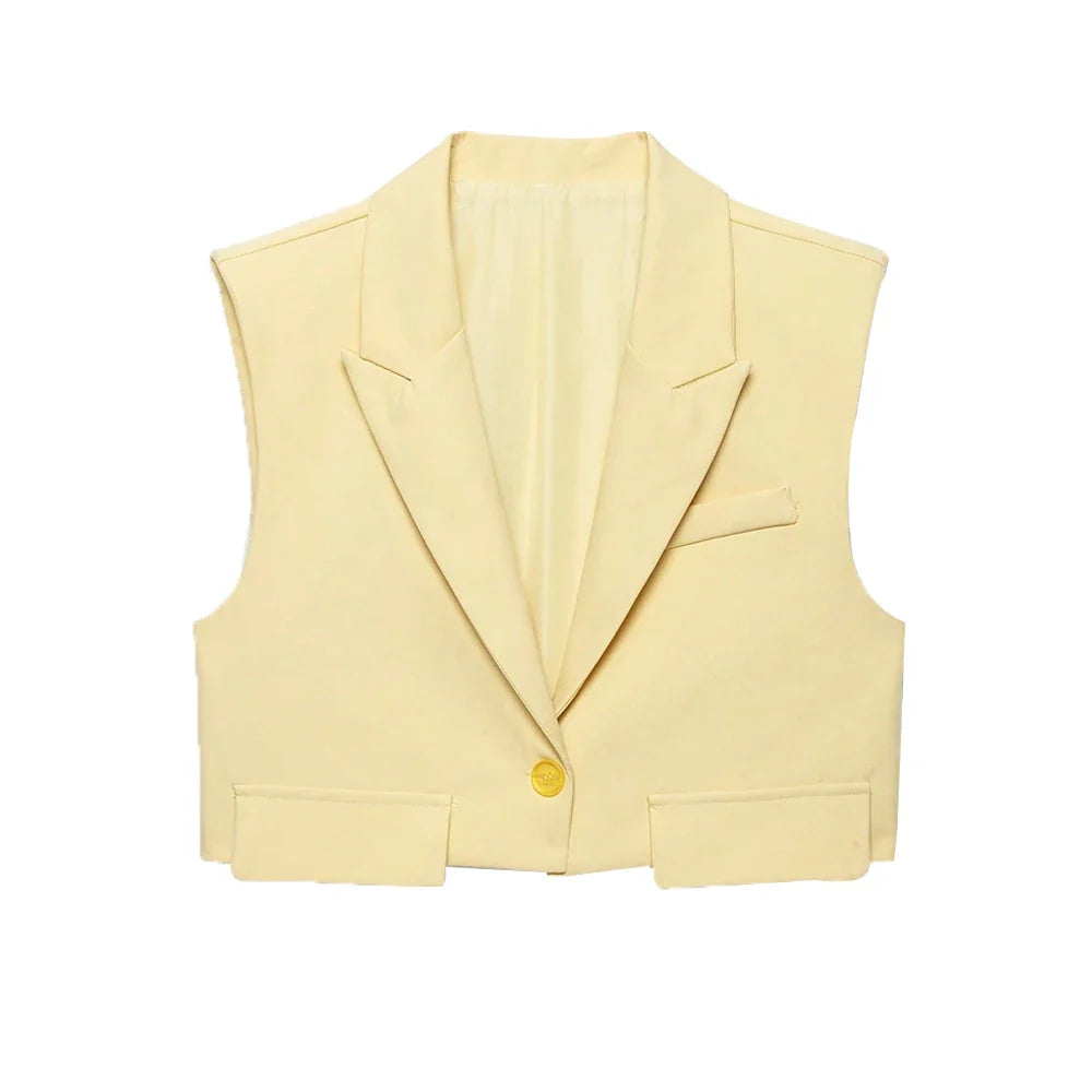 Women's Chic Vest Tops Fashion Cropped Waistcoat Sleeveless Lapel Collar Female Outerwear