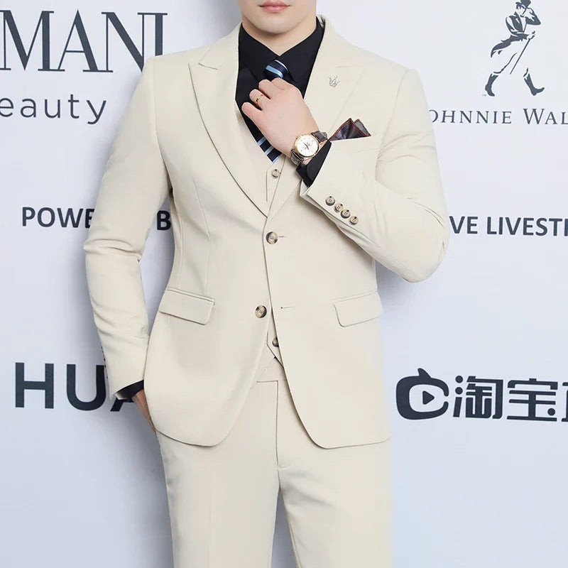 High-quality men's fashionable, stylish and casual new men's formal evening dress three-piece set casual suit