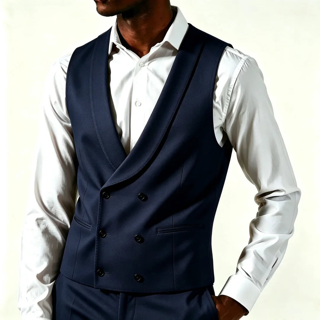 Men's Formal Vest – Double Breasted Lapel Waistcoat for Weddings & Business