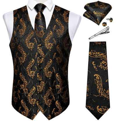 Men's Suit Vest Set with Tie, Handkerchief & Cufflinks for Wedding & Banquet