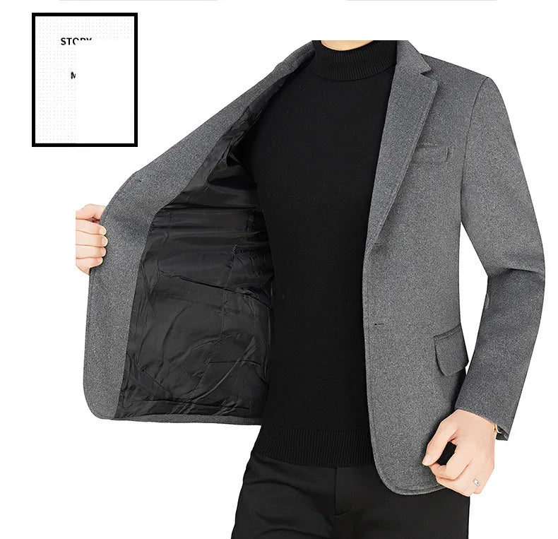 2025 Autumn Winter Man Blazer Turn Down Collar Long Sleeve Men Outerwear Simple Solid Color Business Casual Male Suit Coat