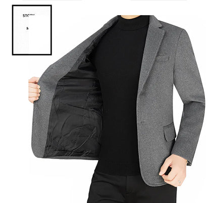 2025 Autumn Winter Man Blazer Turn Down Collar Long Sleeve Men Outerwear Simple Solid Color Business Casual Male Suit Coat