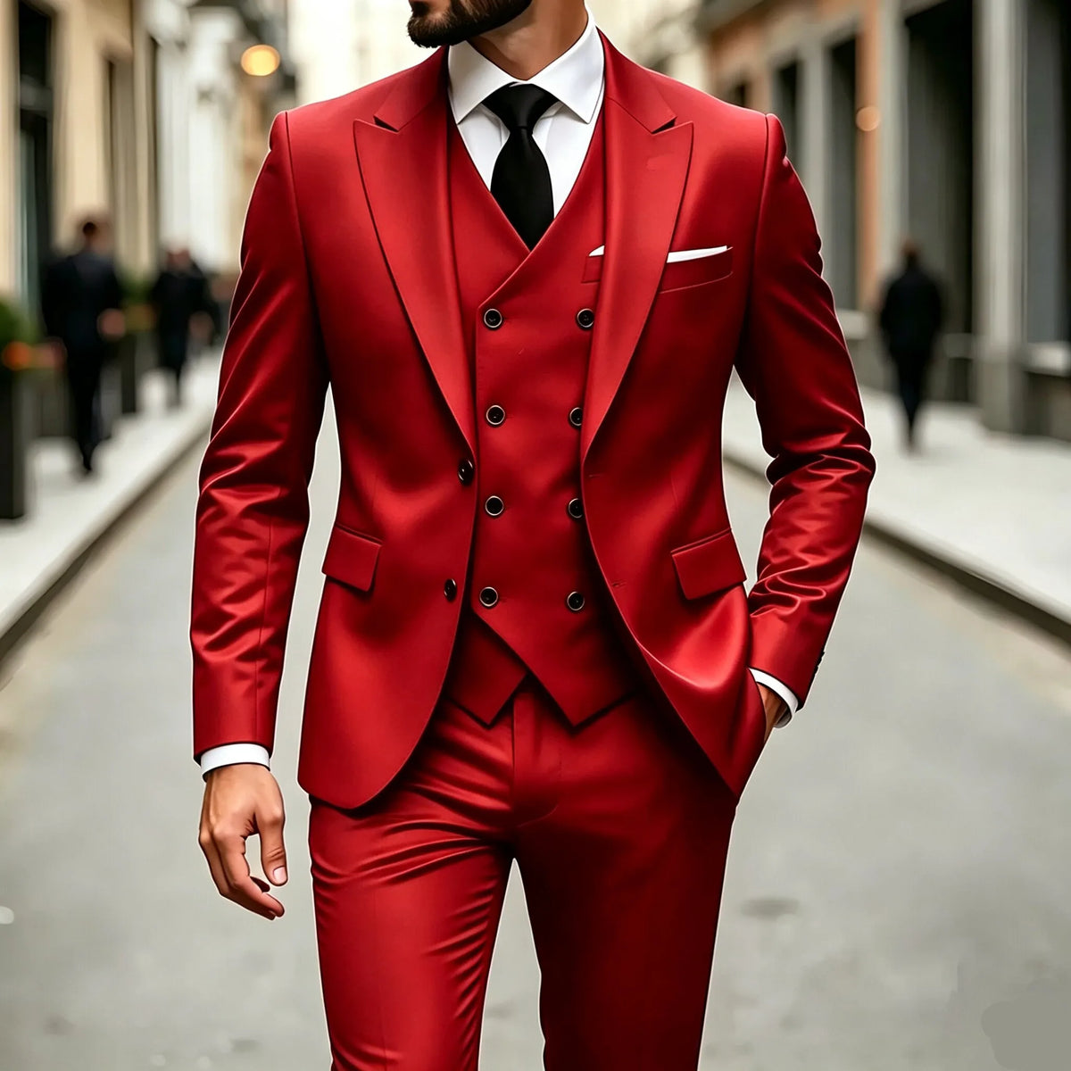 Elegant Male Suit 3 Pieces Blazer Vest and Pants Set Peak Lapel Tuxedo Suits for Men Ceremony Wedding Dresses Business Prom