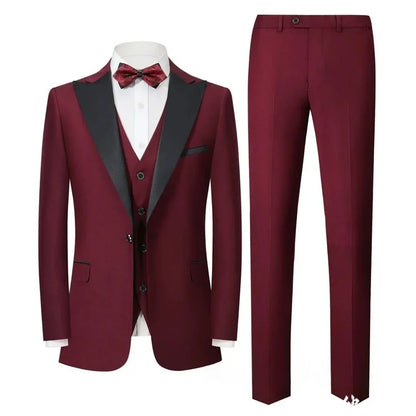 Men's 3 Piece Tuxedo Suit Set Solid Color Peaked Lapel Blazer Jacket with Vest And Pants for Dinner Prom Wedding Formal Wear