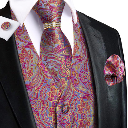 Men's Vest 6-Piece Matching Set – Paisley Waistcoat with Necktie, Bowtie & Accessories for Prom & Banquets