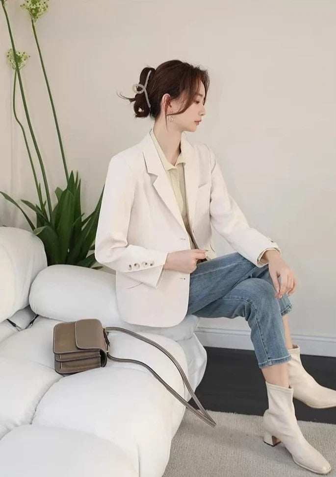 Women's 2025 New Korean Petite Niche Design Solid Slim Fit Blazer High Quality Slimming Minimalist Work Spring Autumn