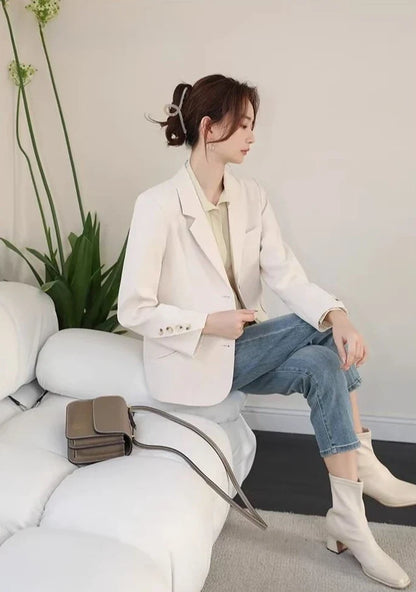 Women's 2025 New Korean Petite Niche Design Solid Slim Fit Blazer High Quality Slimming Minimalist Work Spring Autumn