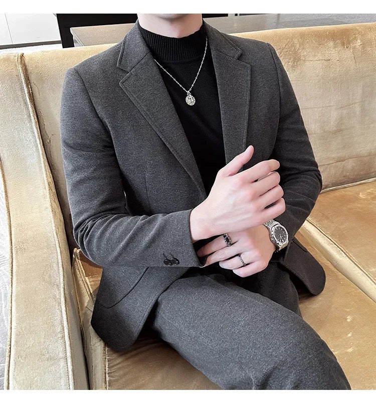 Plus Size 7XL-M ( Jacket+Pant）Autumn Winter Thickened Starry Sky Woolen Suit High Quality Slim Fit Business Social Casual 2 Pcs