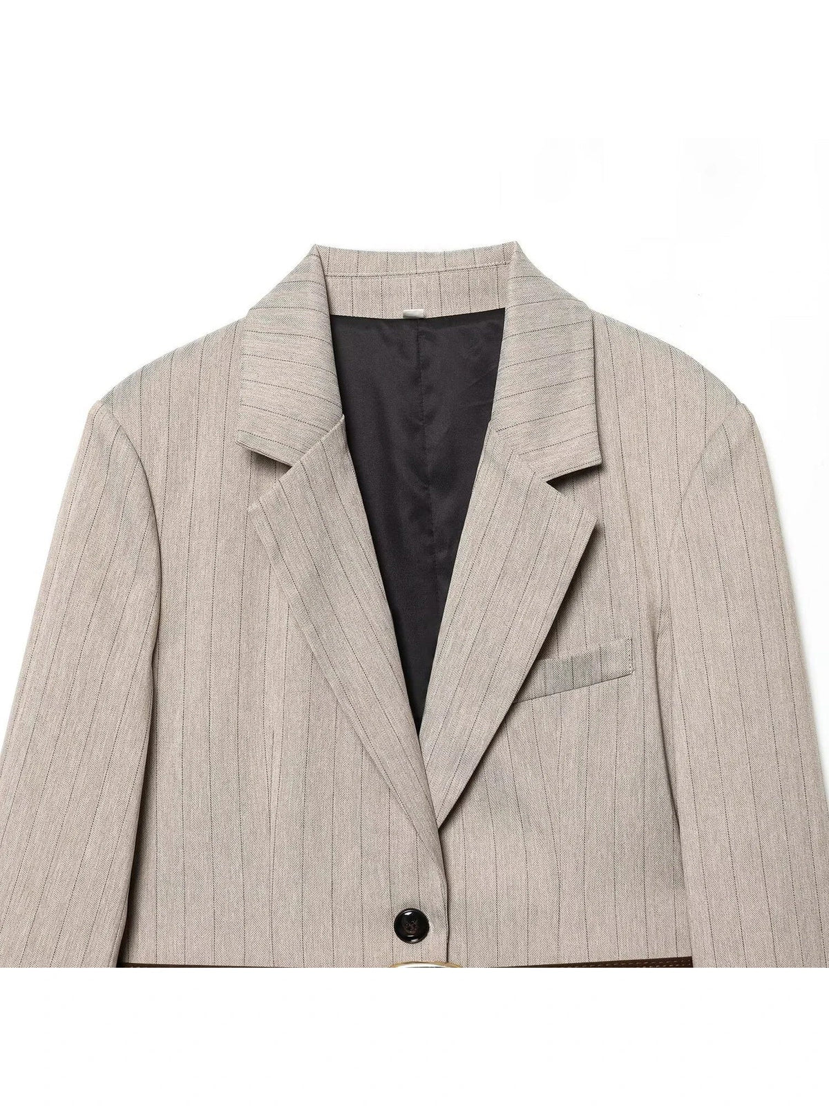 Women Khaki Striped Blazer Jacket Y2k 2000s Vintage Suit Coat Long Sleeve Single Breasted Oversize Outerwear Spring Autumn 2025