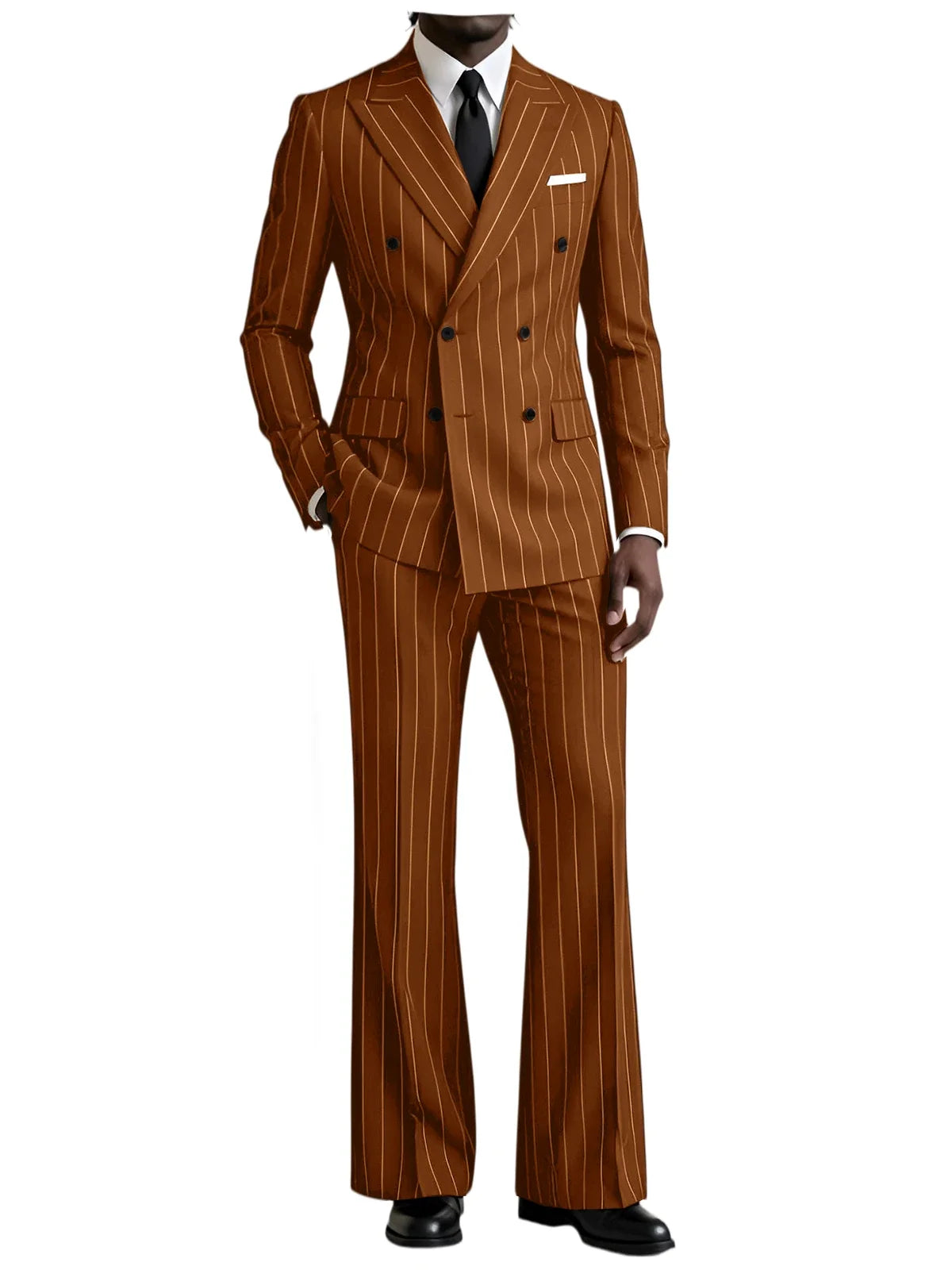 Men's 2 Piece Suit Pinstripe Double Breasted Peak Lapel Slim Fit Flared Pants Wedding Prom Business Formal Parties Chic Outfit