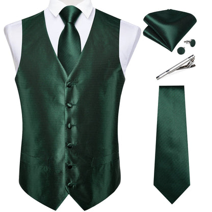 Men's Suit Vest Set with Tie, Handkerchief & Cufflinks for Wedding & Banquet