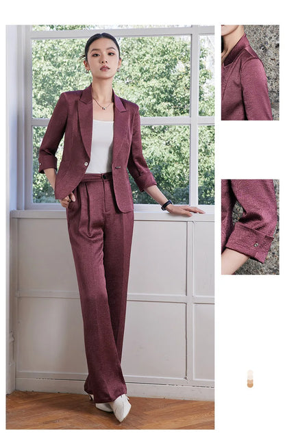 Fashion Office Ladies Blazer and Pants Suit Formal Angola Red Women Jacket Trouser Women Business Work Wear 2 Piece Set