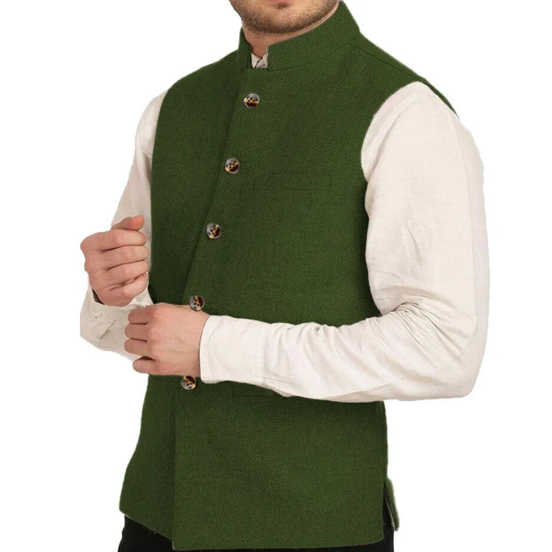 Men's Herringbone Suit Vest – Formal Single-Breasted Waistcoat for Weddings & Business