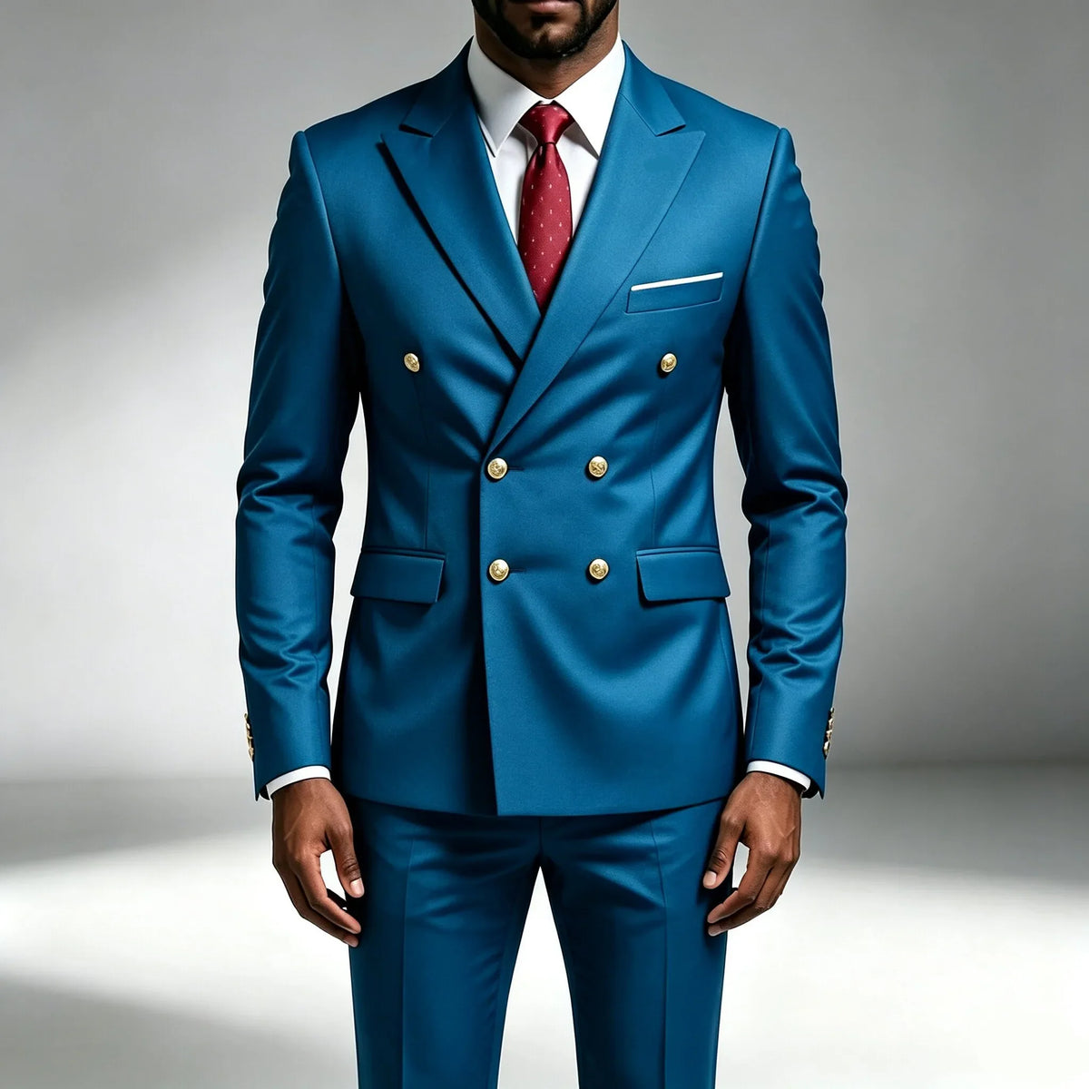 Mode Nouveau Homme Loisirs Boutique Affaires Banquet Couleur Unie Mariage Double Boutonnage Slim Fit Costume Blazers Veste Pantalon