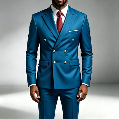 Mode Nouveau Homme Loisirs Boutique Affaires Banquet Couleur Unie Mariage Double Boutonnage Slim Fit Costume Blazers Veste Pantalon