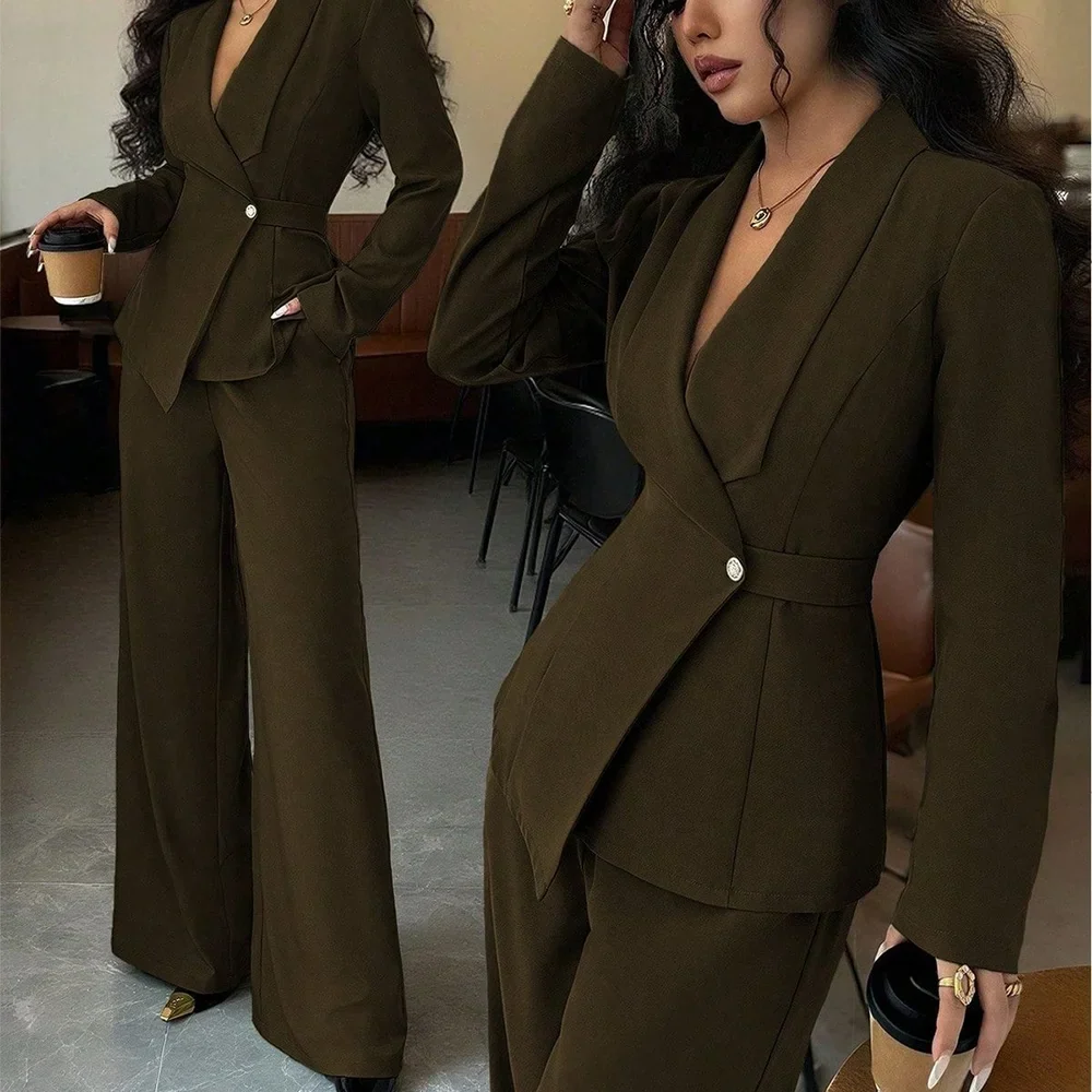 Elegant Office Lady Professional Suit Two Pieces Classic Shawl Lapel Single Button Outfit High Quality Women's Tailored Set