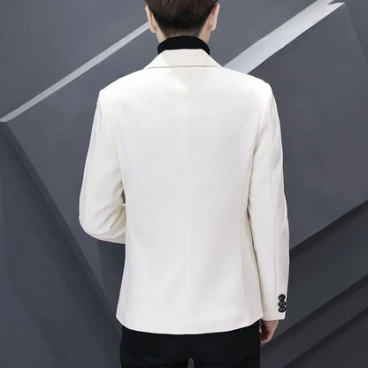 Men's Autumn Winter Fleece-Lined Slim Fit Casual Blazer Korean Style Solid Color Thick Warm Youth Fashion Suit Jacket