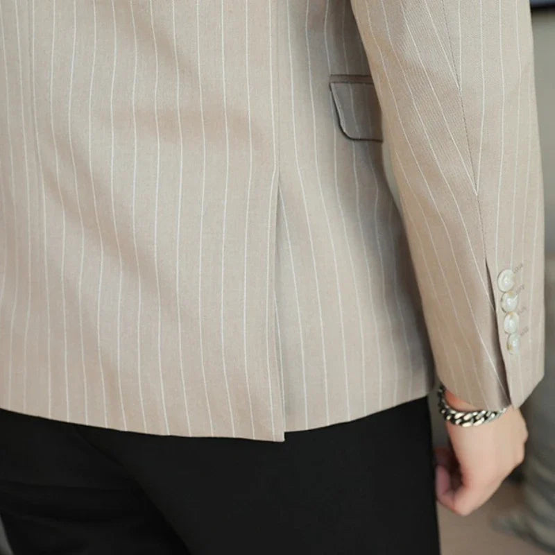 2026 New Simple Versatile Striped Suit Jacket for Men Slim Fit Casual Business Blazers Wedding Social Host Party Jackets S-5XL