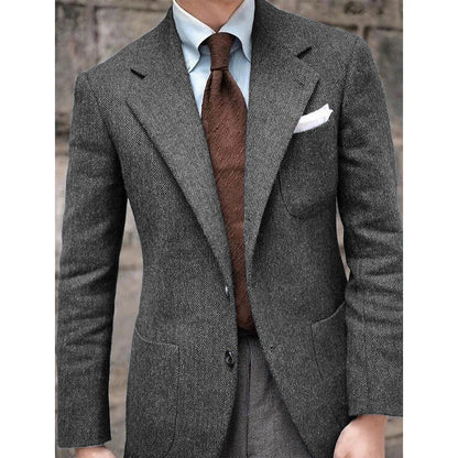 Men's Herringbone Suit Jacket Single-Breasted Slim Fit Casual Fashion Comfortable Elegant Blazer for Party Business Formal Wear