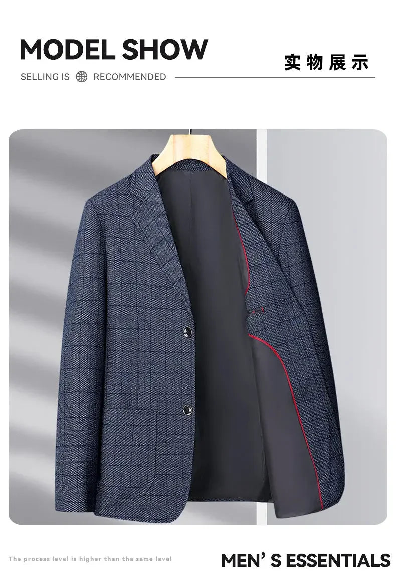 Blazer Men Business Gentleman Wedding Fashionable Checkered Best Gentlemanly Slimming and Casual Middle-aged and Elderly Blazer