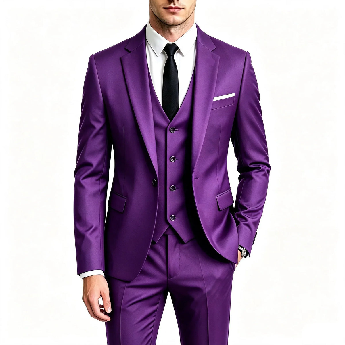 Elegant Men's 3 Pieces Suit Slim Fit 1 Button Tuxedo Blazer Vest Pants Formal Set For Business Casual Wedding Groom