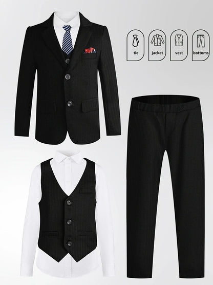 Boys Pink Spring 4Pieces/Set Blazer Vest Pants Bowtie Wedding Dress Kids Formal Photography Suit Children Performance Costume